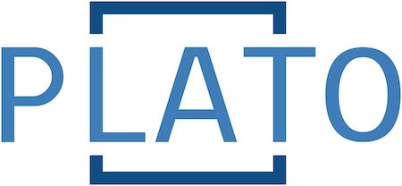 stylistic logo that reads "plato" and appears to be in a box or frame